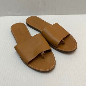 Madewell The Boardwalk Post Slide Sandal Womens 7.5‎ Leather Caramel Brown